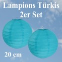 Lampions Türkis, 20 cm, 2 Stück