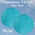 Lampions Türkis, 30 cm, 2 Stück