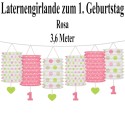 1 Laternengirlande zum 1. Geburtstag eines Mädchens, rosa