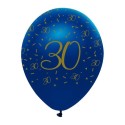 Luftballons, Latexballons Blau Gold 30 zum 30. Geburtstag, 6 Stück