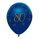 Luftballons, Latexballons Blau Gold 80 zum 80. Geburtstag, 6 Stück