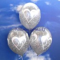 Luftballons, Silberne Hochzeit, 25, Latex 27,5 cm Ø, 6 Stück / Weiß