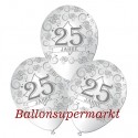 Luftballons, Silberne Hochzeit, 25 Jahre, Latex 30 cm Ø, 100 Stück / Weiß