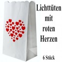 Lichttüten Hearts, Kerzentaschen für Teelichter zu Hochzeit und Valentinstag, 6 Stück