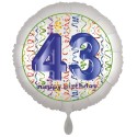 Luftballon aus Folie, Satin Weiß 45 cm rund, Happy Birthday zum 43. Geburtstag