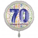 Luftballon aus Folie, Satin Weiß 45 cm rund, Happy Birthday zum 70. Geburtstag, inklusive Helium