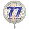 Luftballon aus Folie, Satin Weiß 45 cm rund, Happy Birthday zum 77. Geburtstag, inklusive Helium