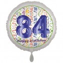 Luftballon aus Folie, Satin Weiß 45 cm rund, Happy Birthday zum 84. Geburtstag, inklusive Helium