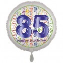 Luftballon aus Folie, Satin Weiß 45 cm rund, Happy Birthday zum 85. Geburtstag, inklusive Helium