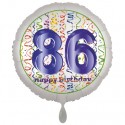 Luftballon aus Folie, Satin Weiß 45 cm rund, Happy Birthday zum 86. Geburtstag, inklusive Helium