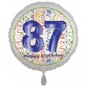 Luftballon aus Folie, Satin Weiß 45 cm rund, Happy Birthday zum 87. Geburtstag, inklusive Helium