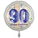 Luftballon aus Folie, Satin Weiß 45 cm rund, Happy Birthday zum 90. Geburtstag, inklusive Helium