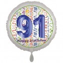 Luftballon aus Folie, Satin Weiß 45 cm rund, Happy Birthday zum 91. Geburtstag, inklusive Helium