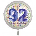 Luftballon aus Folie, Satin Weiß 45 cm rund, Happy Birthday zum 92. Geburtstag, inklusive Helium