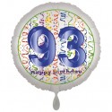 Luftballon aus Folie, Satin Weiß 45 cm rund, Happy Birthday zum 93. Geburtstag, inklusive Helium