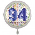 Luftballon aus Folie, Satin Weiß 45 cm rund, Happy Birthday zum 94. Geburtstag, inklusive Helium