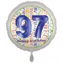 Luftballon aus Folie, Satin Weiß 45 cm rund, Happy Birthday zum 97. Geburtstag, inklusive Helium
