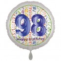 Luftballon aus Folie, Satin Weiß 45 cm rund, Happy Birthday zum 98. Geburtstag, inklusive Helium