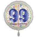 Luftballon aus Folie, Satin Weiß 45 cm rund, Happy Birthday zum 99. Geburtstag, inklusive Helium