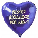 Bester Kollege der Welt! Blauer Herzluftballon aus Folie ohne Helium