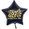 Schwarzer Silvester-Sternballon aus Folie, 2024 - Happy New Year, ohne Helium