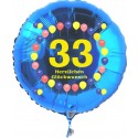 Luftballon aus Folie mit Helium, Zahl 33, zum 33. Geburtstag, Balloons, blau