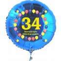 Luftballon aus Folie mit Helium, Zahl 34, zum 34. Geburtstag, Balloons, blau