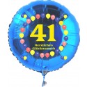 Luftballon aus Folie mit Helium, Zahl 41, zum 41. Geburtstag, Balloons, blau