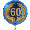 Luftballon aus Folie mit Helium, Zahl 60 im Lorbeerkranz, zu Geburtstag, Jubiläum und Jahrestag