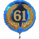 Luftballon aus Folie mit Helium, Zahl 61 im Lorbeerkranz, zu Geburtstag, Jubiläum und Jahrestag