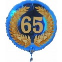 Luftballon aus Folie mit Helium, Zahl 65 im Lorbeerkranz, zu Geburtstag, Jubiläum und Jahrestag