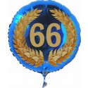 Luftballon aus Folie mit Helium, Zahl 66 im Lorbeerkranz, zu Geburtstag, Jubiläum und Jahrestag