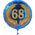 Luftballon aus Folie mit Helium, Zahl 68 im Lorbeerkranz, zu Geburtstag, Jubiläum und Jahrestag