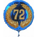 Luftballon aus Folie mit Helium, Zahl 72 im Lorbeerkranz, zu Geburtstag, Jubiläum und Jahrestag