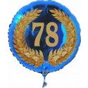 Luftballon aus Folie mit Helium, Zahl 78 im Lorbeerkranz, zu Geburtstag, Jubiläum und Jahrestag