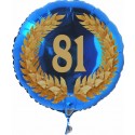 Luftballon aus Folie mit Helium, Zahl 81 im Lorbeerkranz, zu Geburtstag, Jubiläum und Jahrestag