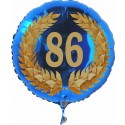 Luftballon aus Folie mit Helium, Zahl 86 im Lorbeerkranz, zu Geburtstag, Jubiläum und Jahrestag
