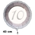 Luftballon aus Folie zum 10. Jubiläum, Silber, 43 cm, inklusive Helium-Ballongas