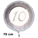Riesiger Luftballon aus Folie zum 10. Jubiläum, Silber, 70 cm, inklusive Helium-Ballongas