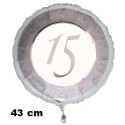 Luftballon aus Folie zum 15. Jubiläum, Silber, 43 cm, inklusive Helium-Ballongas