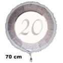 Riesiger Luftballon aus Folie zum 20. Jubiläum, Silber, 70 cm, inklusive Helium-Ballongas