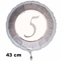 Luftballon aus Folie zum 5. Jubiläum, Silber, 43 cm, inklusive Helium-Ballongas