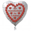 Weißer Herzluftballon, "Zur Rosenhochzeit in Liebe!" , inklusive Helium