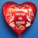 Roter Herzluftballon zur Hochzeit, Hochzeitsringe, Ömür boyu Ask, mutluluk!, inklusive Helium