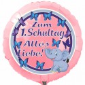 Zum 1. Schultag Alles Liebe! Runder, hellrosa Luftballon ohne Helium-Ballongas