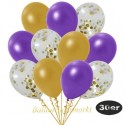 30er Luftballon-Set Metallic, 10 Gold-Konfetti,10 Metallic-Gold und 10 Metallic-Violett Luftballons