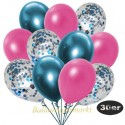 30er Luftballon-Set, 10 Blau-Konfetti, 10 Metallic-Pink und 10 Chrome-Blau Luftballons
