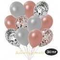 30er Luftballon-Set Metallic, 5 Roségold-Konfetti, 5 Silber-Konfetti,10 Metallic-Roségold und 10 Metallic-Silber Luftballons