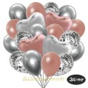 30er Luftballon-Set mit Folienballons, 9 Silber-Konfetti, 9 Metallic-Roségold, 8 Chrome-Silber Luftballons, 2 Herzballons aus Folie Silber und 2 Herzballons aus Folie Roségold