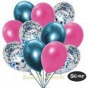 50er Luftballon-Set, 15 Hellblau-Konfetti, 18 Metallic-Pink und 17 Chrome-Blau Luftballons